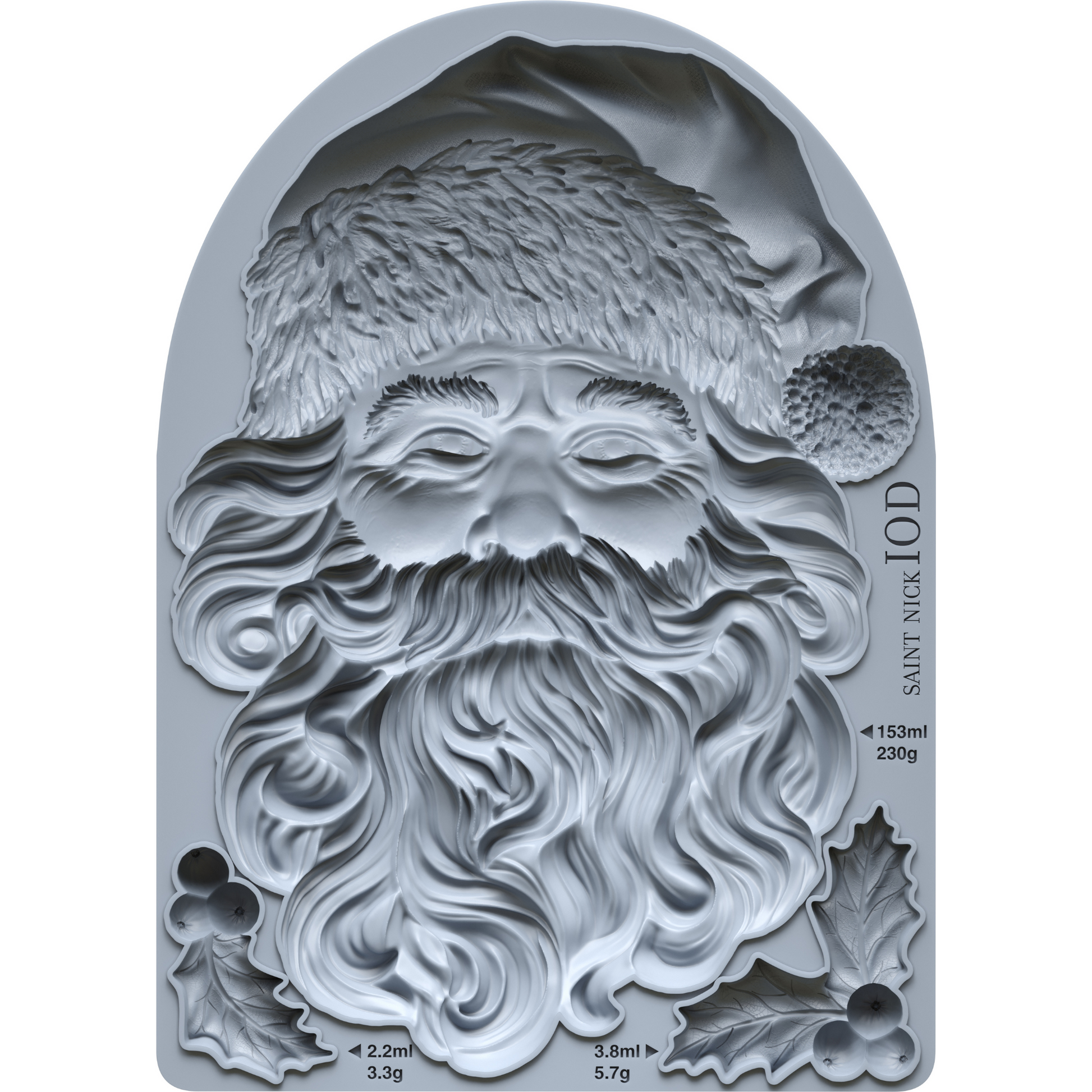 "Saint Nick" IOD Mould by Iron Orchid Designs. Available at Milton's Daughter. 5" x 7" deep mould. Silicone mold shaped like a Santa Claus face.