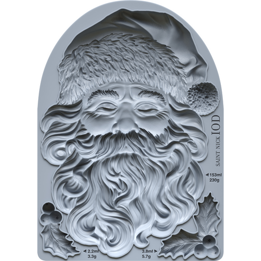 "Saint Nick" IOD Mould by Iron Orchid Designs. Available at Milton's Daughter. 5" x 7" deep mould. Silicone mold shaped like a Santa Claus face.