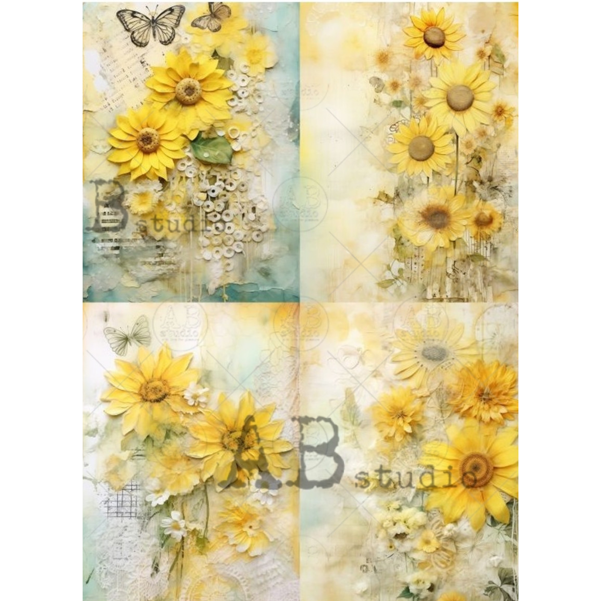 "Summer Florals 4 Pack" decoupage rice paper by AB Studio. Available at Milton's Daughter.