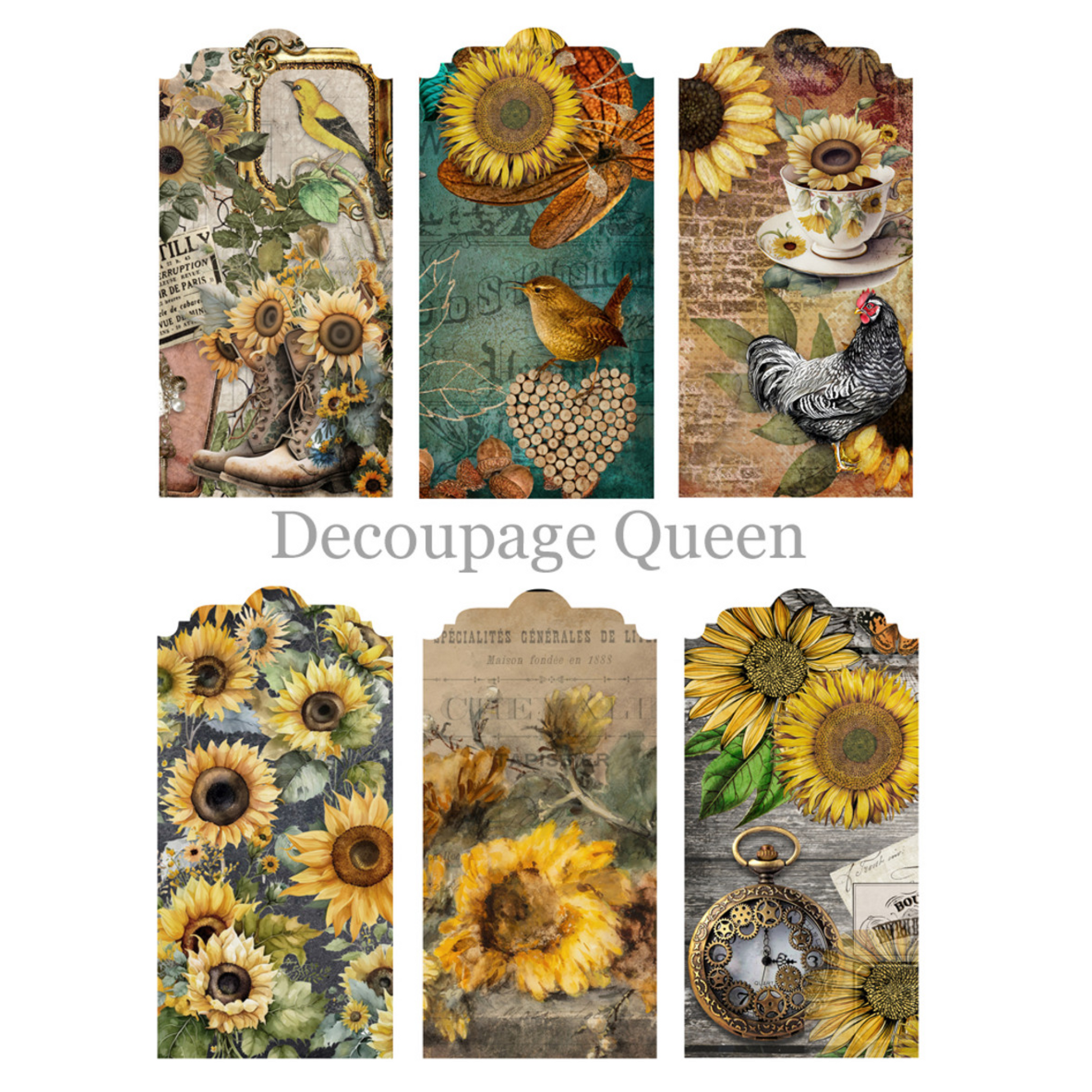 "Sunflower Ephemera Journal Kit" by Decoupage Queen.  Page 9. Available at Milton's Daughter.