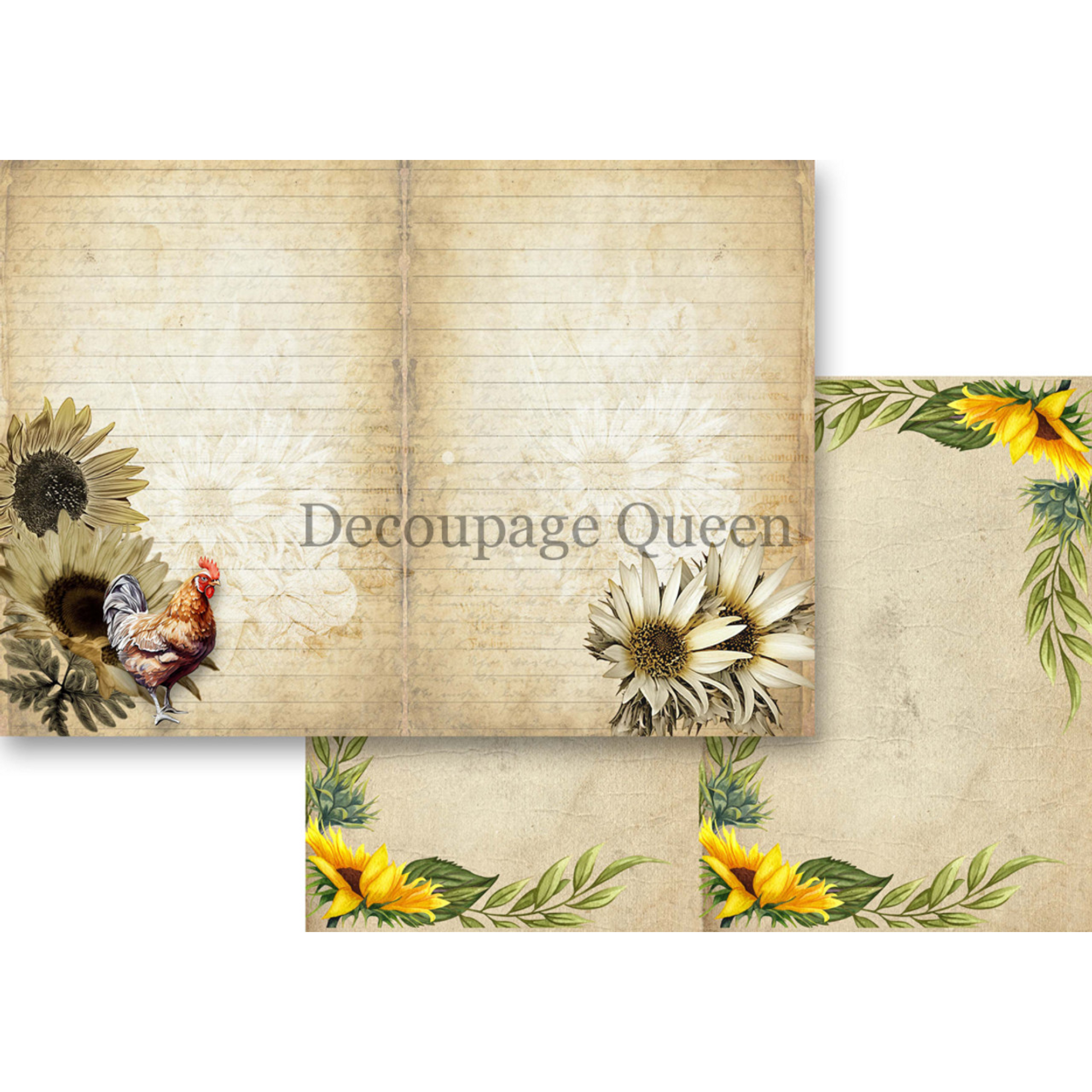 "Sunflower Ephemera Journal Kit" by Decoupage Queen.  Page 1. Available at Milton's Daughter.