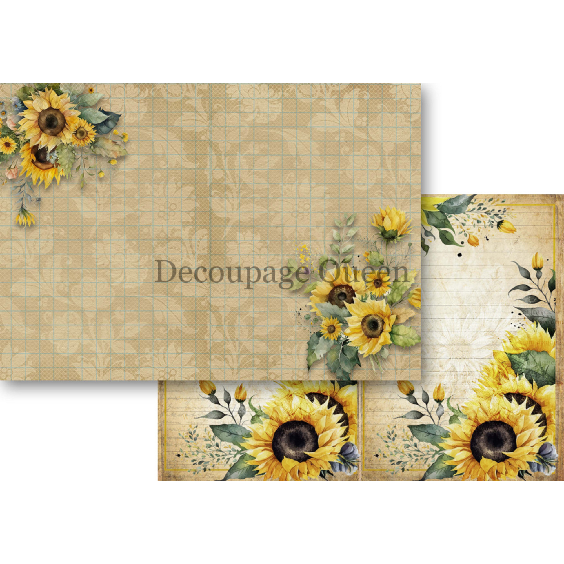 "Sunflower Ephemera Journal Kit" by Decoupage Queen.  Page 4. Available at Milton's Daughter.