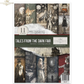 Front cover from "Tales From The Dark Fair" rice paper decoupage set by ITD Collection, showing a collage of vintage fair and gothic illustrations on the front cover.