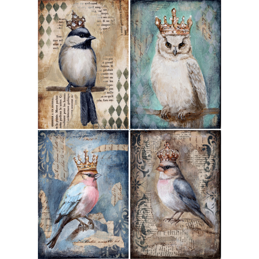 "The Four BIrds" decoupage rice paper by Teresa Rene Art for Decoupage Queen. Available at Milton's Daughter.