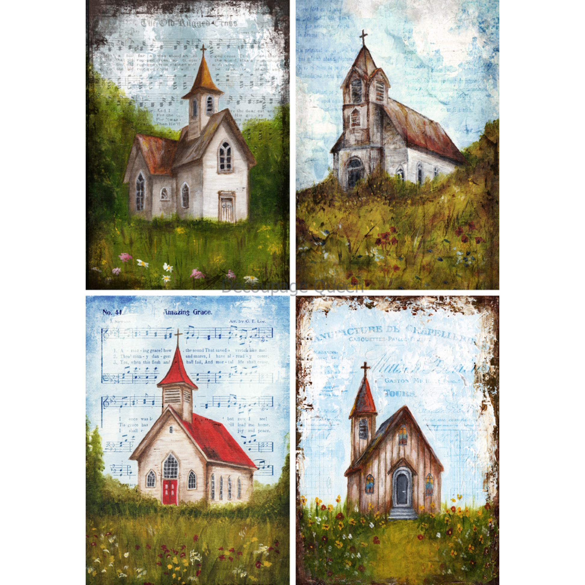 "The Four Churches" decoupage rice paper by Decoupage Queen. Available at Milton's Daughter.