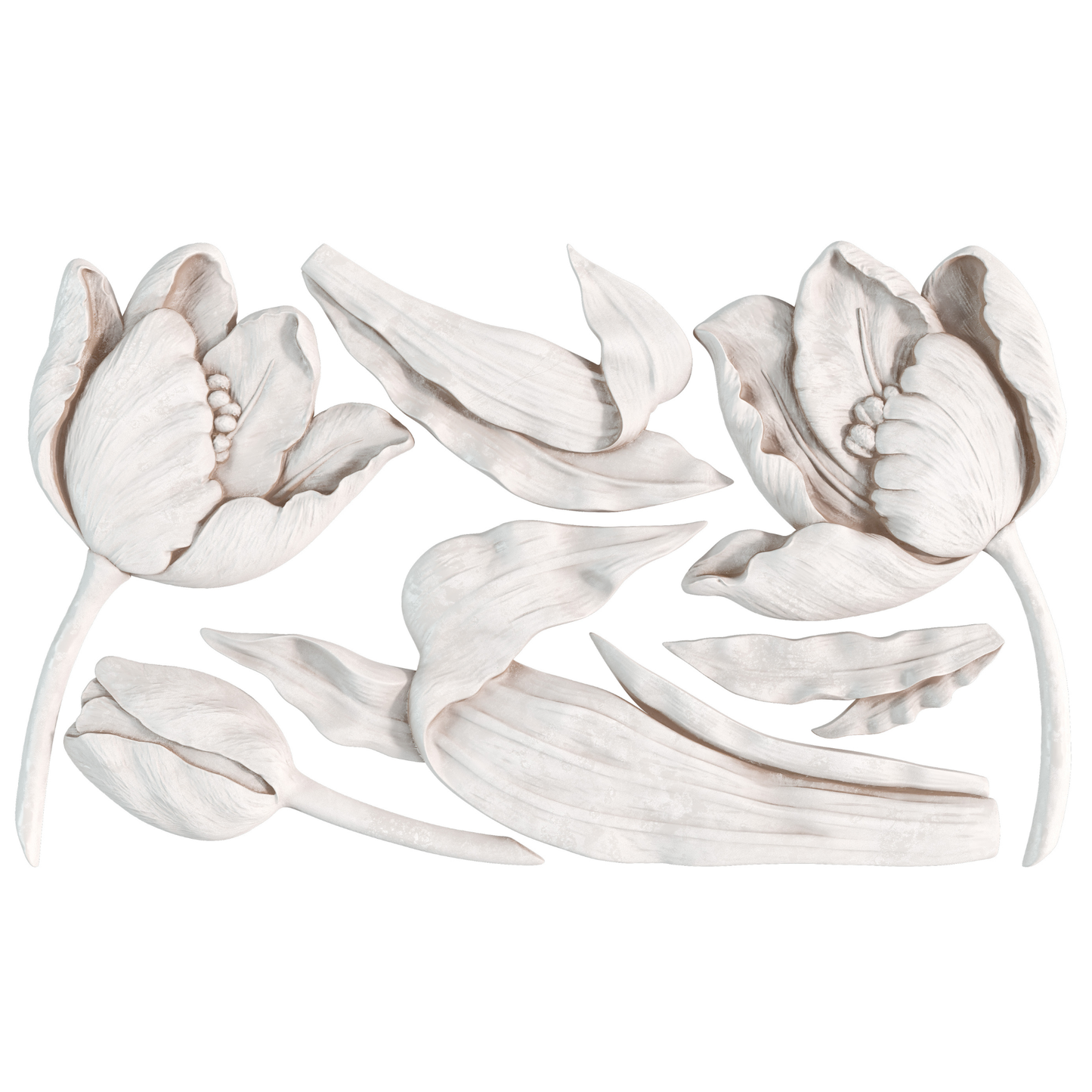IOD Tulips Mold castings example: white tulips on a white background
