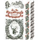 "Twelfth Night" IOD Paint Inlay by Iron Orchid Designs. Pg 3 of 8. Available at Milton's Daughter. Decorative design with text and illustrations of a deer, wreath, and ribbons in red, black and soft black.