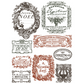 "Twelfth Night" IOD Paint Inlay by Iron Orchid Designs. Pg 6 of 8. Available at Milton's Daughter. Collection of vintage Christmas-themed labels and decorative text in red, black and soft black.
