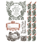 "Twelfth Night" IOD Paint Inlay by Iron Orchid Designs. Pg 8 of 8. Available at Milton's Daughter.Decorative Christmas-themed design with text and illustrations in red, black and soft black.