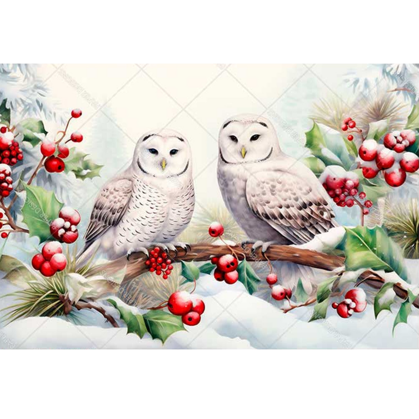 "Two Festive Owls" decoupage rice paper by Paper Designs. Available at Milton's Daughter.