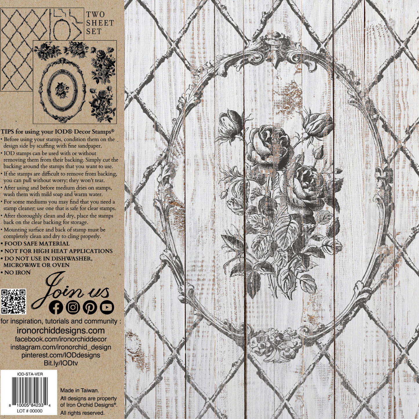 "Veranda" IOD Stamp by Iron Orchid Designs. 12" x 12" two sheet set. Back cover. Available at Milton's Daughter.