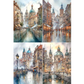 Collage of four scenic images of Venice with historic architecture and a river.