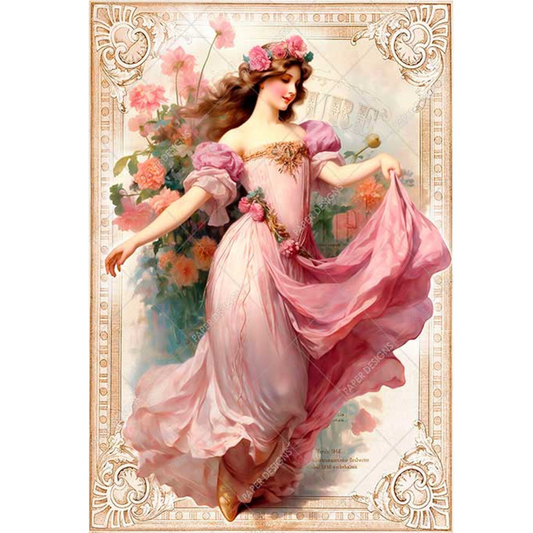 "Vintage Ad Pink Floral Princess" decoupage rice paper by Paper Designs. Available at Milton's Daughter.