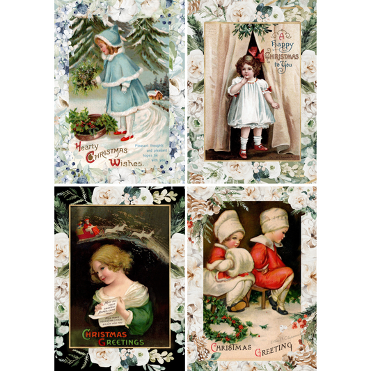 "Vintage Christmas Girls 4 Pack" decoupage rice paper by Decoupage Queen. Available at Milton's Daughter.