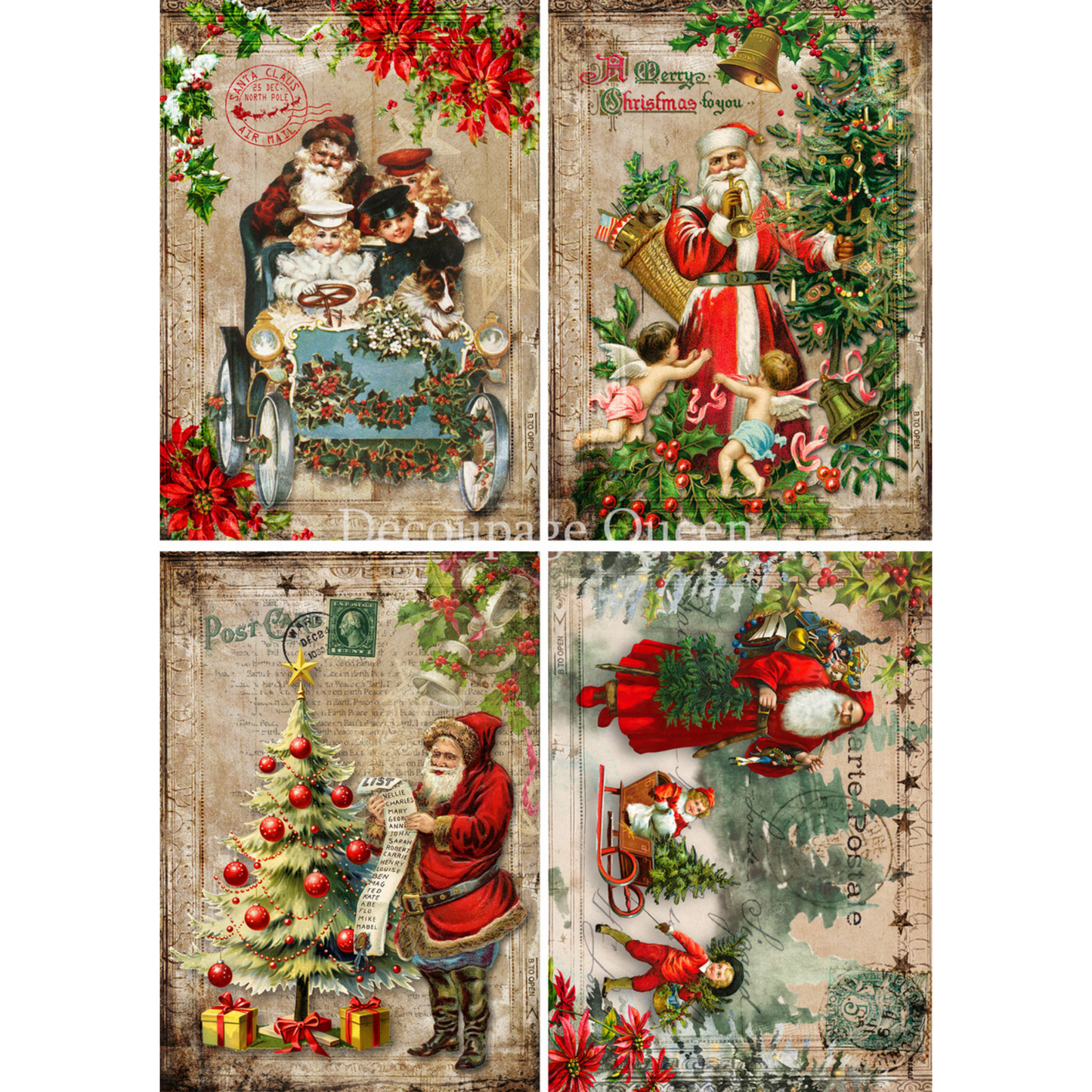 "Vintage Festivities" decoupage rice paper by Decoupage Queen. Available at Milton's Daughter.