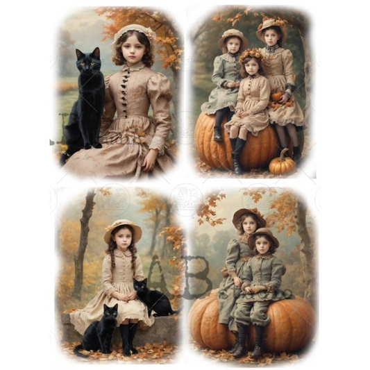 "Vintage GIrls & Pumpkins" decoupage rice paper by AB Studio.