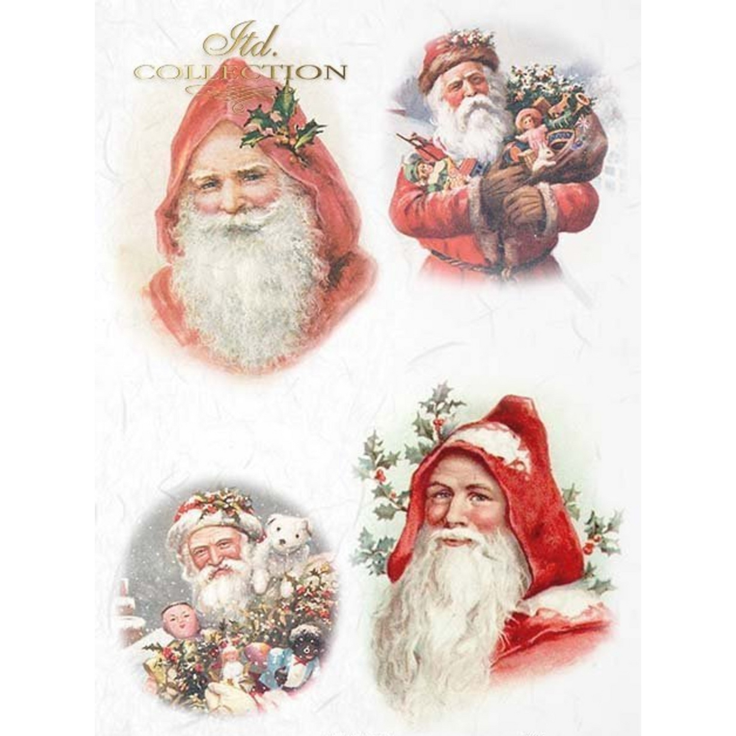 "Vintage Santa Ornament 4 Pack" decoupage rice paper by ITD Collection. Available at Milton's Daughter.