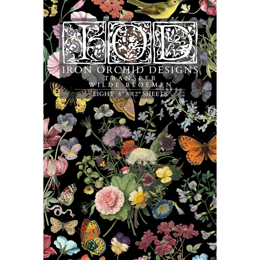 "Wilde Bloemen" IOD Rub-On Transfer by Iron Orchid Designs. Eight 8" x 12" sheets. Available at Milton's Daughter. Front cover.