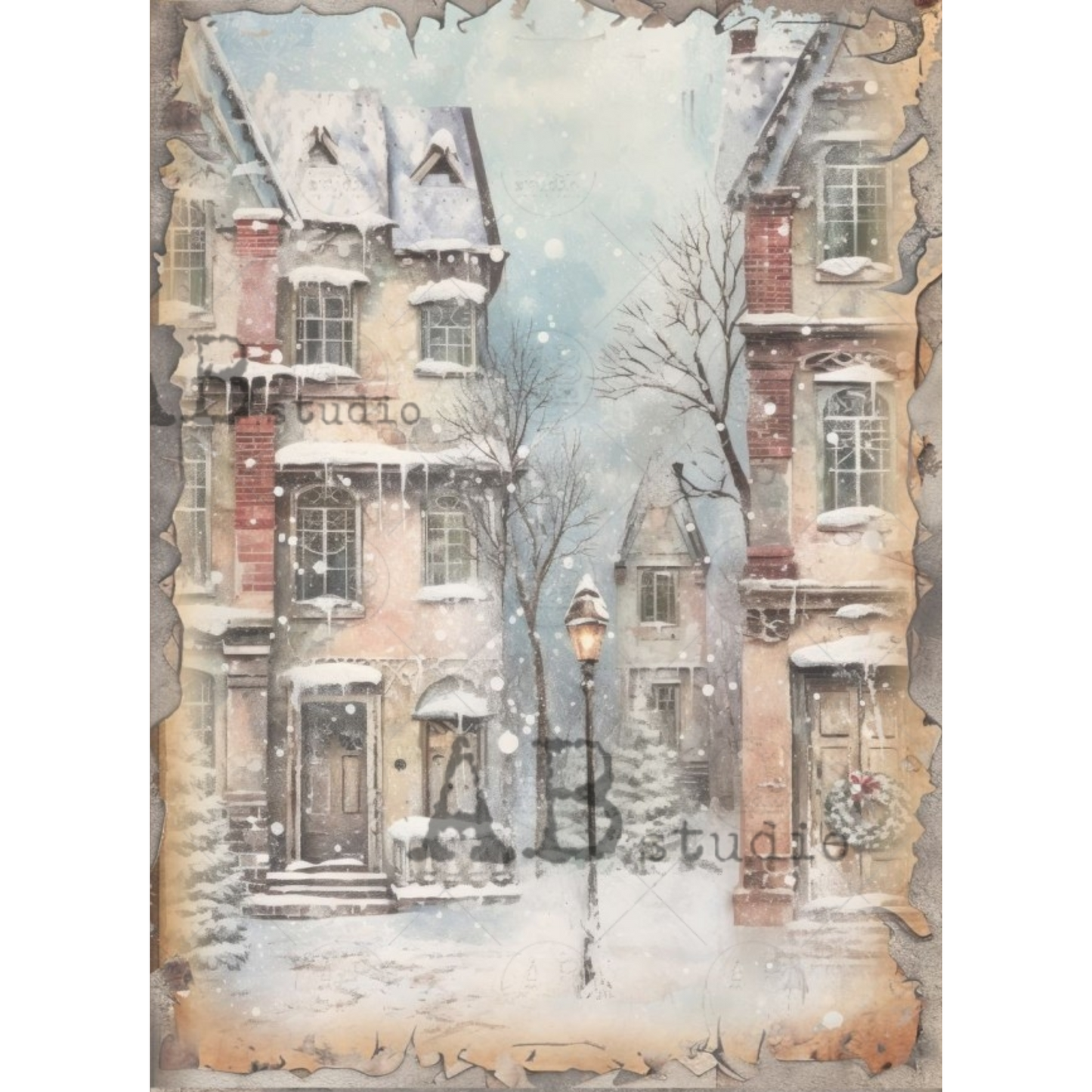 "Winter city View" decoupage rice paper by AB Studio. Available at Milton's Daughter.