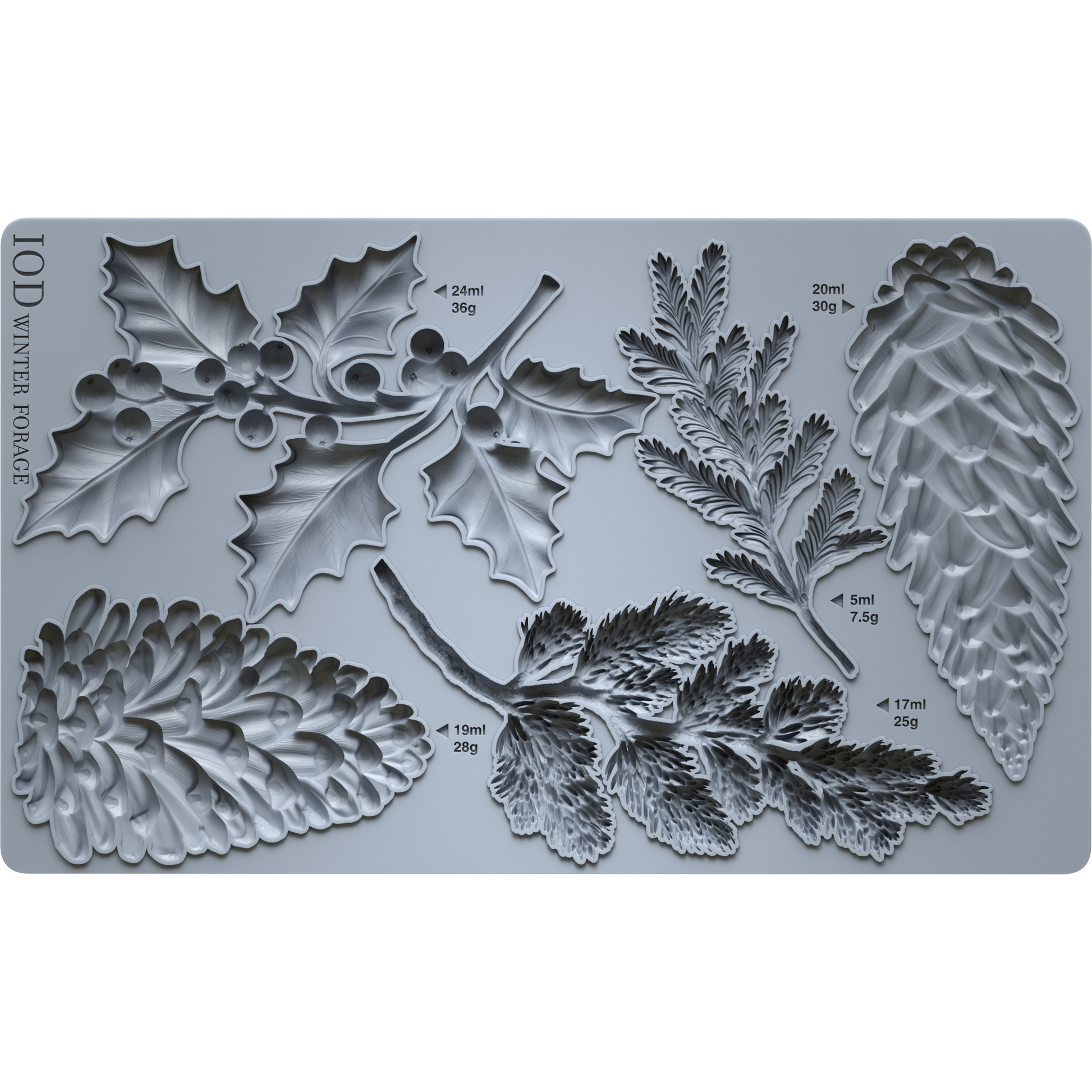 "Winter Forage" IOD silicone mould by Iron Orchid Designs. Available at Milton's Daughter.Silicone mold with winter foliage design.