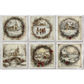 Set of six Christmas-themed prints with winter scenes and wreaths on a white background.