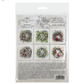 Packaging of decorative paper sheets with floral wreath designs on a white background.
