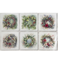 Set of six decorative cards with watercolor wreath designs on a white background