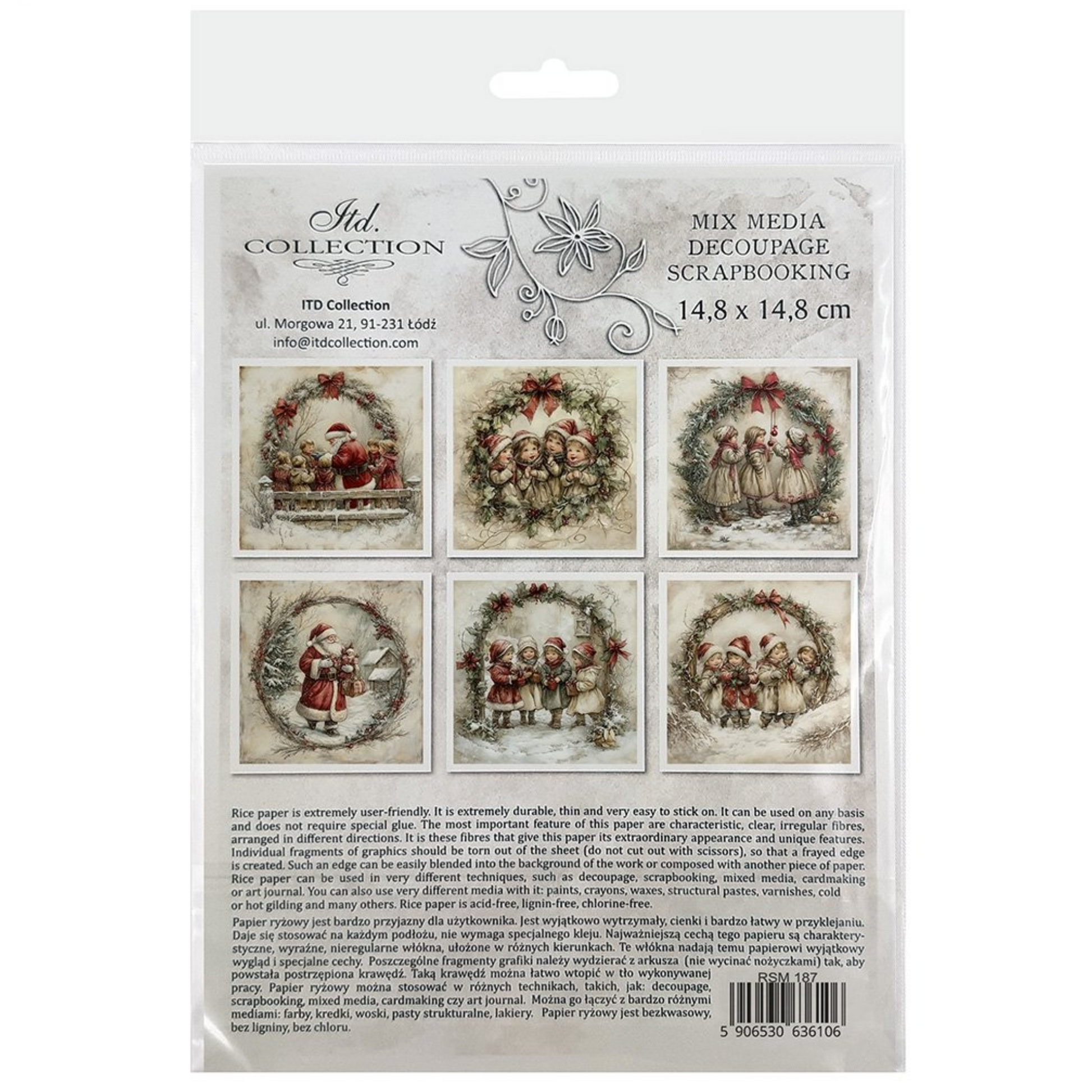 "Holiday Carolers" mini rice paper set by ITD Collection. Back cover.