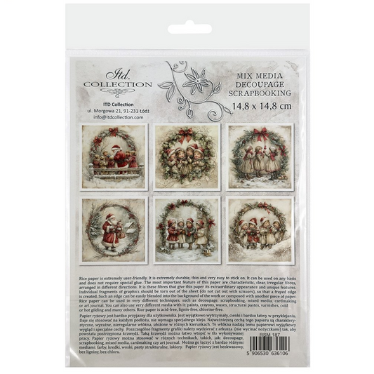 "Holiday Carolers" mini rice paper set by ITD Collection. Back cover.