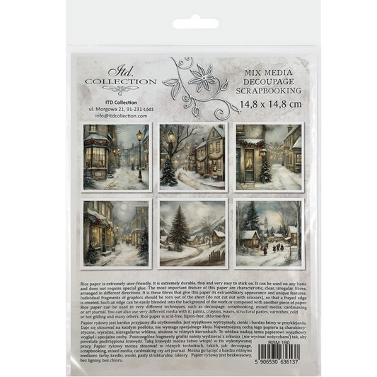 "Snowy Village" Mini Rice Paper Set by ITD Collection. Back cover.