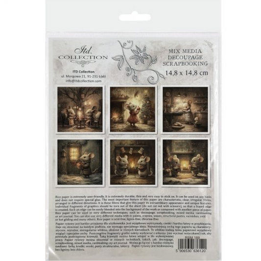 "Mouse Family Christmas" mini rice paper set by ITD Collection. Back cover.