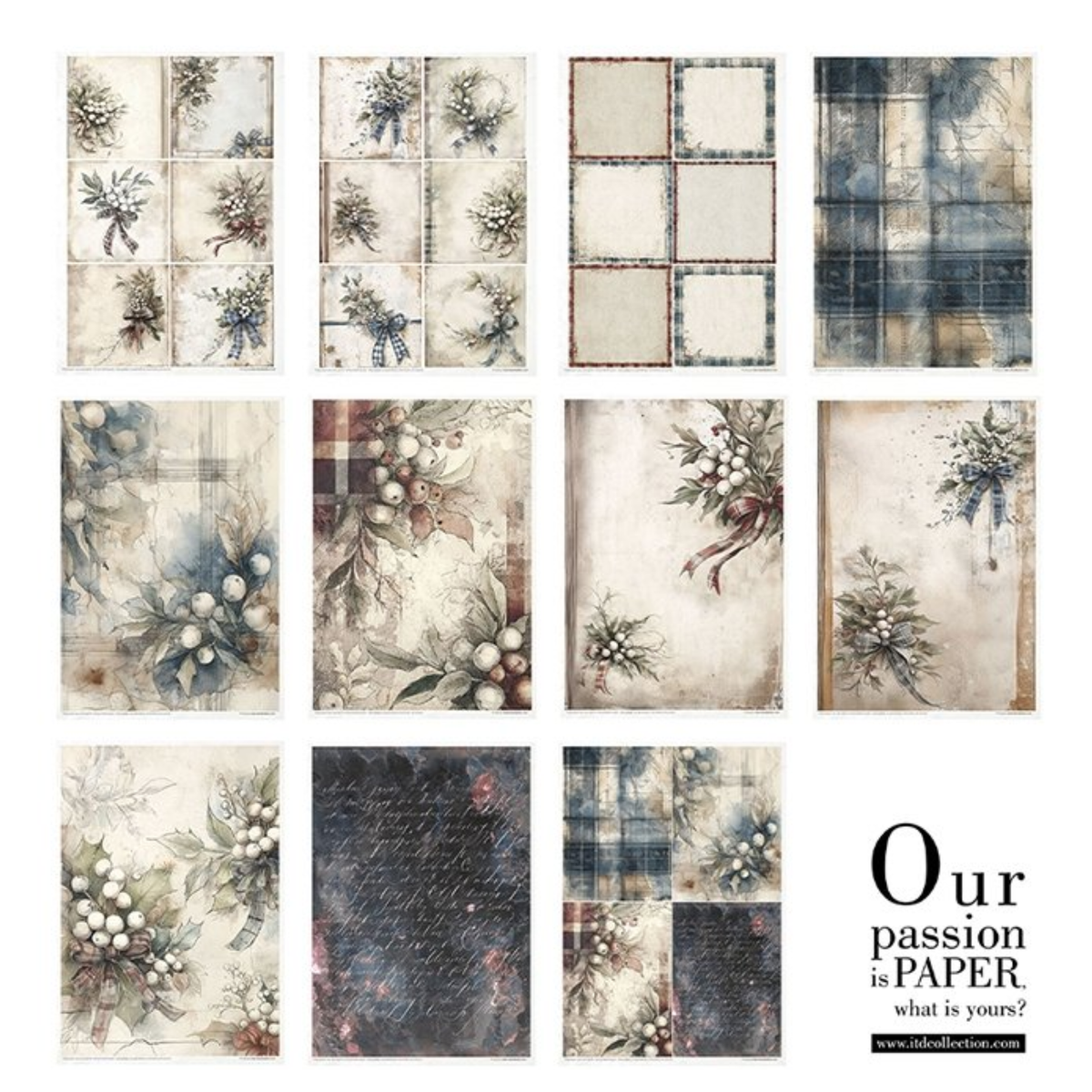 Winter's Tale In Blue Decoupage Rice Paper Set.  Back cover 11 page detail.