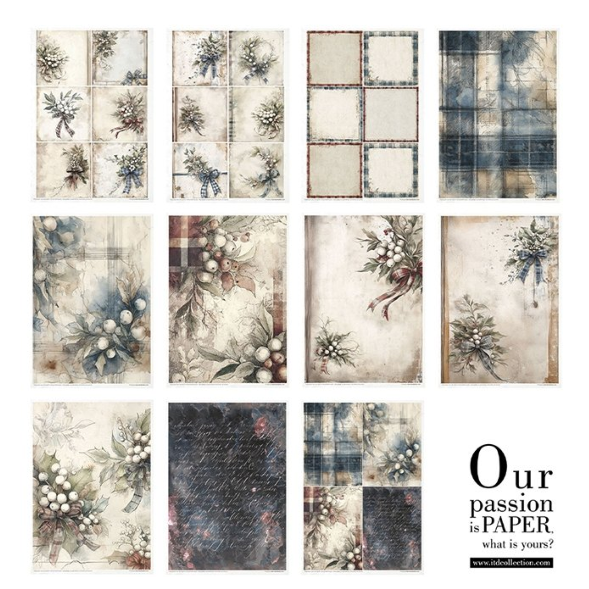 Winter's Tale In Blue Decoupage Rice Paper Set.  Back cover 11 page detail.