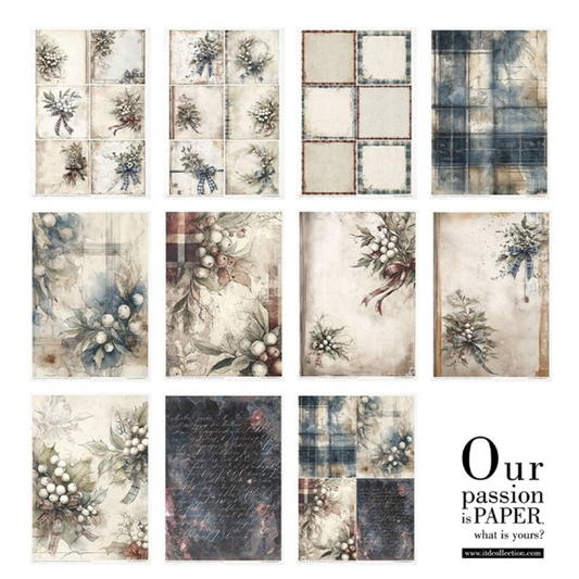 Winter's Tale In Blue Decoupage Rice Paper Set.  Back cover 11 page detail.