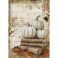 "Cottage Pumpkin 2" decoupage rice paper by Decoupage Queen. Available at Milton's Daughter. Decorative paper with white pumpkins on books, autumn leaves, and vintage text.