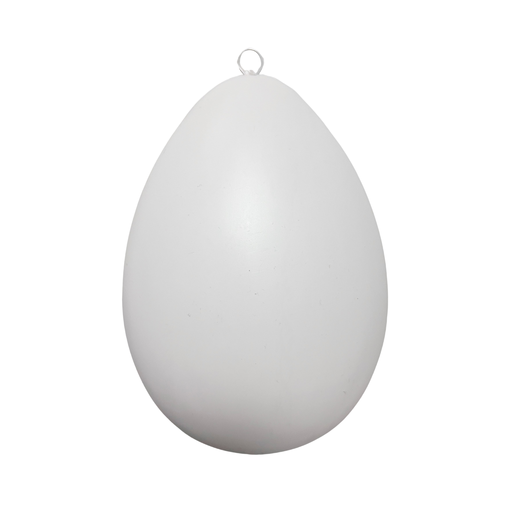 White hanging egg-shaped object on a white background