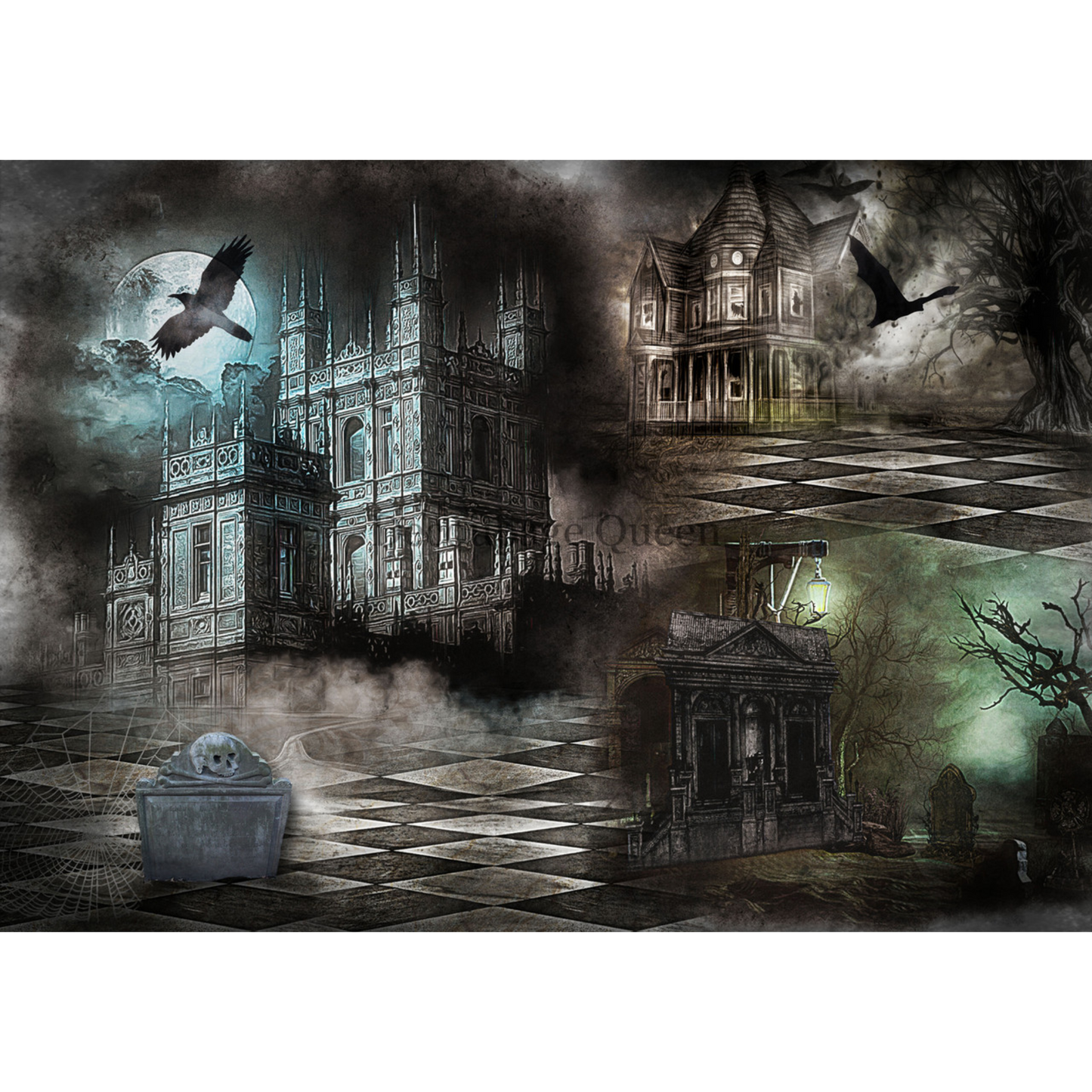 "Haunted Places"  limited edition decoupage rice paper by Decoupage Queen. Available at Milton's Daughter.