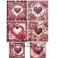 Set of six Valentine's Day-themed images with hearts, roses, and plaid patterns on a white background.