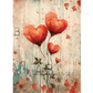 Artistic depiction of heart-shaped balloons with a textured background.