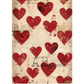 Pattern of red distressed hearts on a textured beige background.
