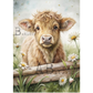 Illustration of a calf with daisies in a field.