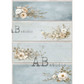 Set of 4 horizonal bookmark sized tag imags with white florals on a blue background.