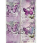 Two vertical panels with purple butterflies and floral elements on a textured background.