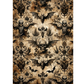 A repeating gothic pattern featuring black bat wings, skulls, ornate filigree, and small skeletal figures on a mottled beige and brown background.