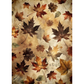 A repeating pattern of autumn maple leaves in shades of brown, orange, and yellow on a textured beige background.