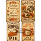 Four vintage-style autumn signs with fall-themed illustrations and text.