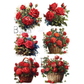 Set of six images featuring red roses in baskets.