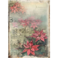 Decorative paper with red poinsettias and vintage text background.