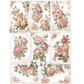 Sheet of tag sized images with pink roses and green leaves on a white background.