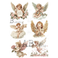 Set of six vintage-style cherub and angel illustrations with flowers and clouds, bow & arrow and harp.